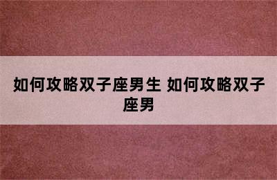 如何攻略双子座男生 如何攻略双子座男